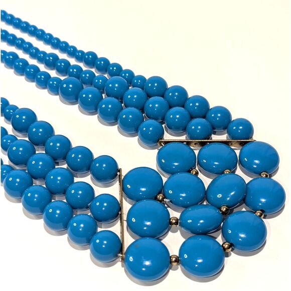 Chunky Statement Multi Strand Turquoise Blue Necklace - Picture 2 of 6